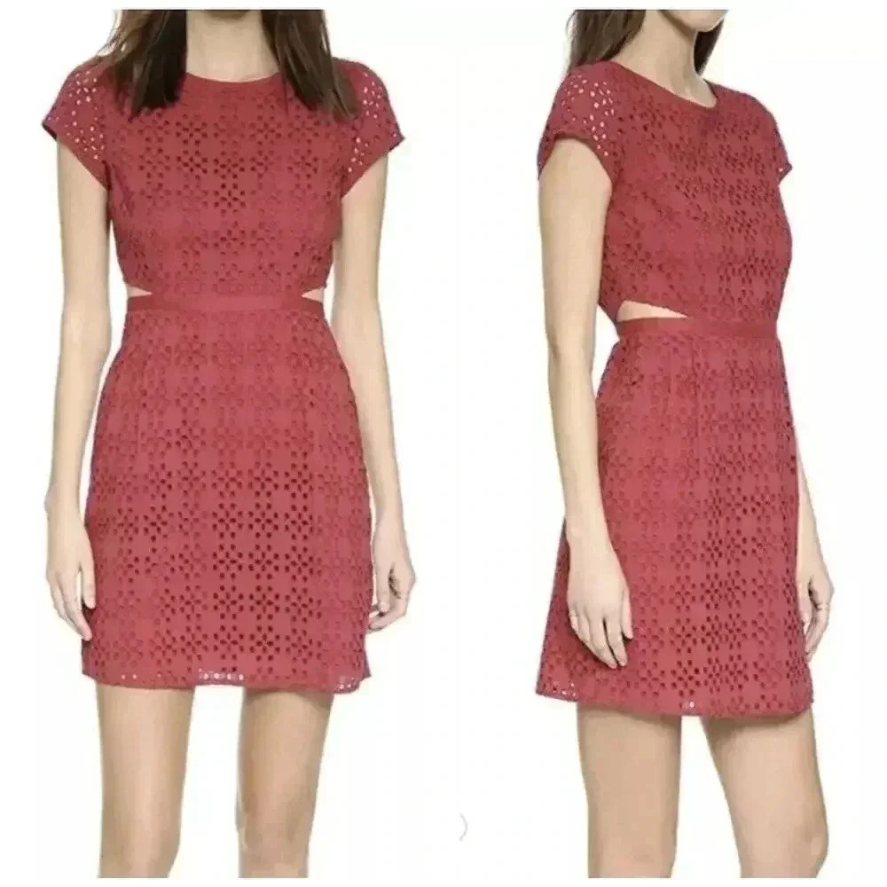 Madewell Eyelet Happening Cutout Rustic Barn Red 100% Cotton Dress Size Sz 00
